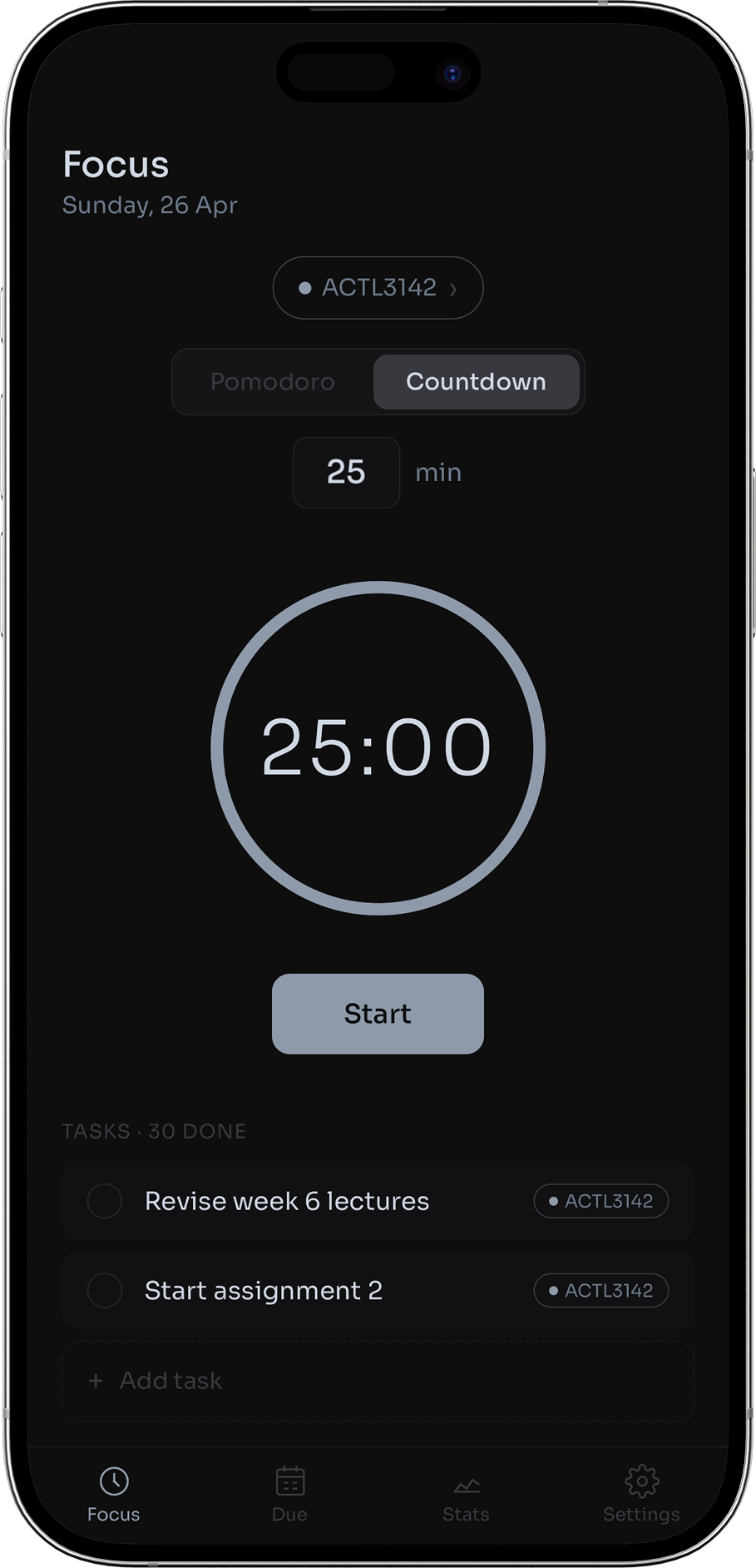 Focus timer screen